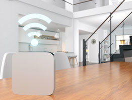 Smart Home network connection device on table in modern home